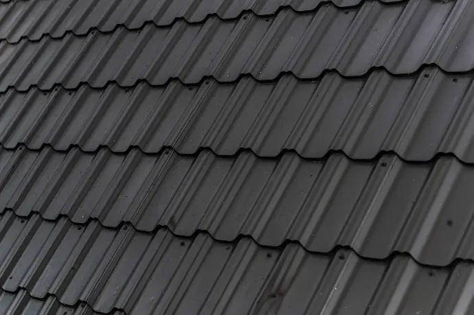 a close up of a roof with a black shinnel